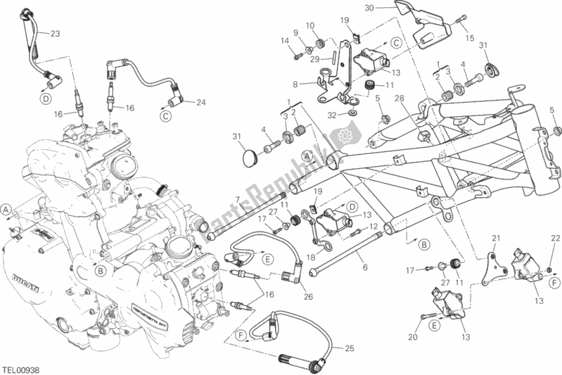 All parts for the Frame of the Ducati Multistrada 1200 S Touring Brasil 2016